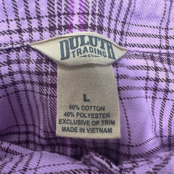 Duluth Plaid Shirt Womens Top Size L Pockets Button Up Purple Cotton Outdoors - Picture 2 of 6